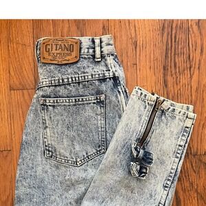 Vintage 80s Gitano Acid Wash Taper Jeans Zipper & Bow Cuffs Jrs Size 9/10